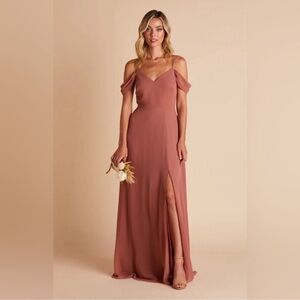 Birdy Grey Devin Chiffon Dress Bridesmaid Maxi Gown Slit Wedding Size Large